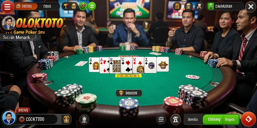 Screenshot gameplay COLOKTOTO dengan pemain poker yang bersemangat.