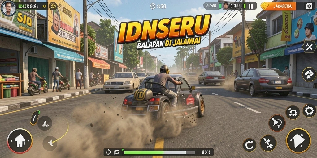 Tampilan gameplay seru dari IDNSERU saat balapan.