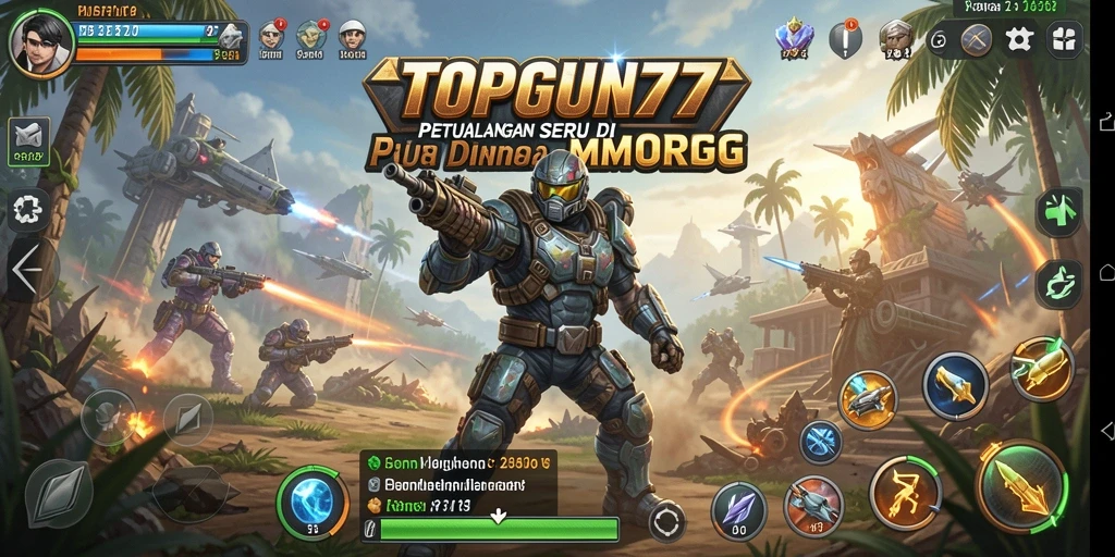 Screenshot gameplay dari TOPGUN77 menunjukkan aksi pertarungan seru di dunia MMORPG.